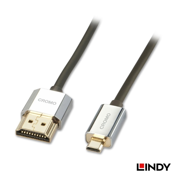 LINDY 林帝 鉻系列 極細型 A公對D公 HDMI 2.0 連接線 2M (41682)