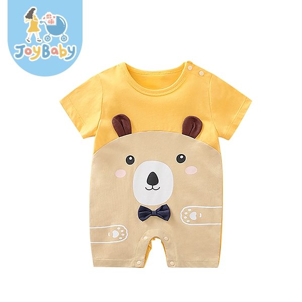 JOYBABY 童裝 深黃熊款棉質短袖包屁衣 短袖嬰兒服 童衣 連身衣