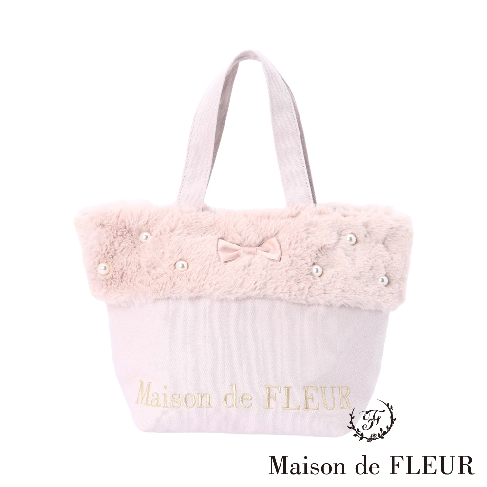 Maison de FLEUR 【WEB限定】甜美珍珠毛絨拼接帆布托特包(8S33F0J1400)