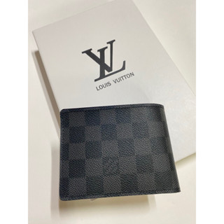 LOUIS VUITTON 黑灰色棋盤格短夾｜全新LV男用皮夾｜LV原廠短夾｜買久沒用過LV短夾｜保證原廠｜假貨十倍賠償