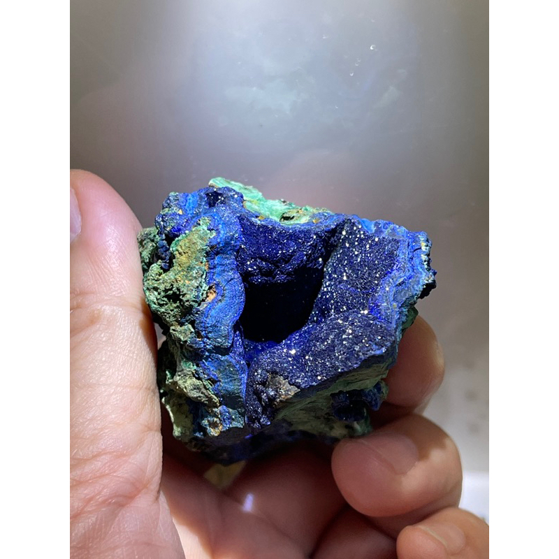 超閃藍銅礦孔雀石共生原礦 安徽藍銅礦 實品很美很閃