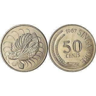【全球郵幣】新加坡 1967年 50 CENTs 50分 SINGAPORE 罕見年份 AU
