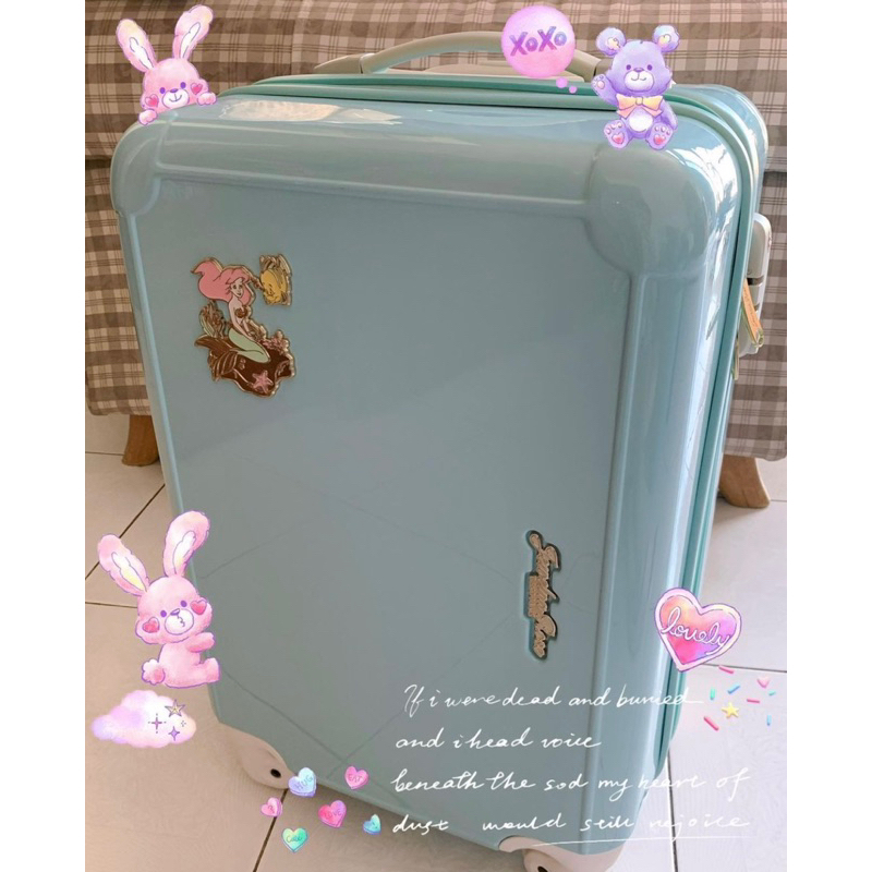 日本Jewelna Rose 第一版 限量稀有絕版品 Disney迪士尼 小美人魚Ariel 湖水綠 登機箱 手提行李箱