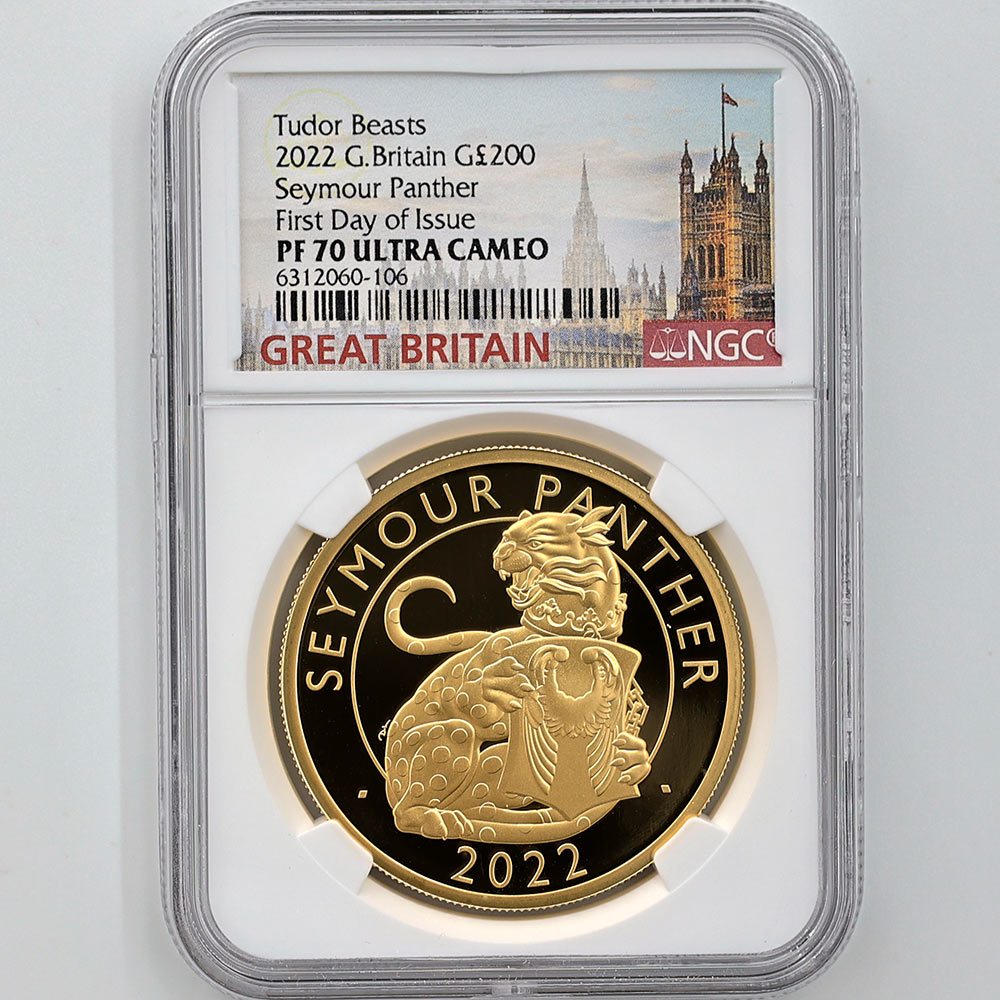 2022年 英國 都鐸紋章野獸系列 西摩黑豹 200英鎊 2盎司 精製金幣 NGC PF 70 UC FDOI 最高鑑定