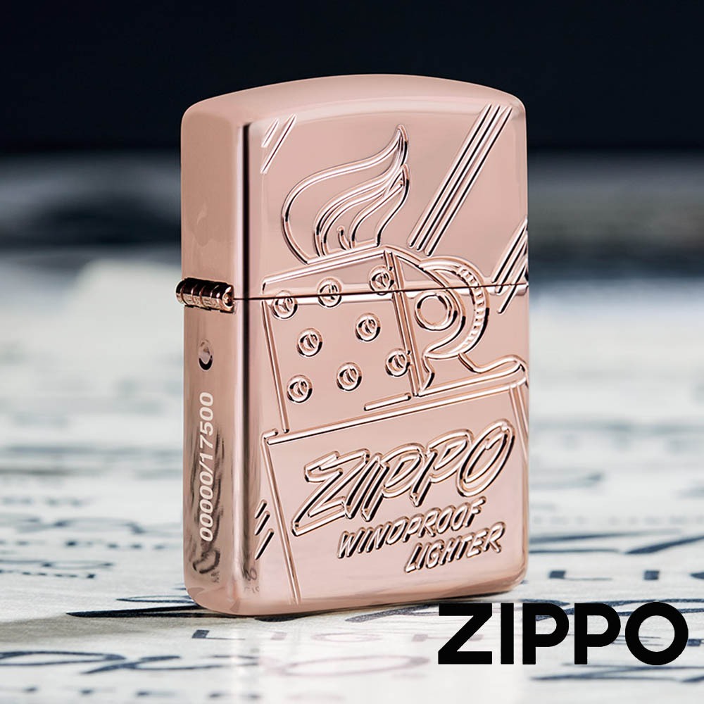 ZIPPO 玫瑰金書寫字體收藏(加厚版)防風打火機 48768 美國設計 玫瑰金 雕刻工藝 限量 生產編號 終身保固