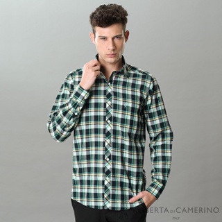 ROBERTA諾貝達 進口素材 台灣製 方格品味 休閒長袖襯衫RJF54-99黑綠