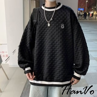 【HanVo】天天出貨 男款機器人圖案立體壓紋圓領上衣 棉質親膚柔軟長袖上衣 秋冬休閒男裝 男生衣著 B02-2036