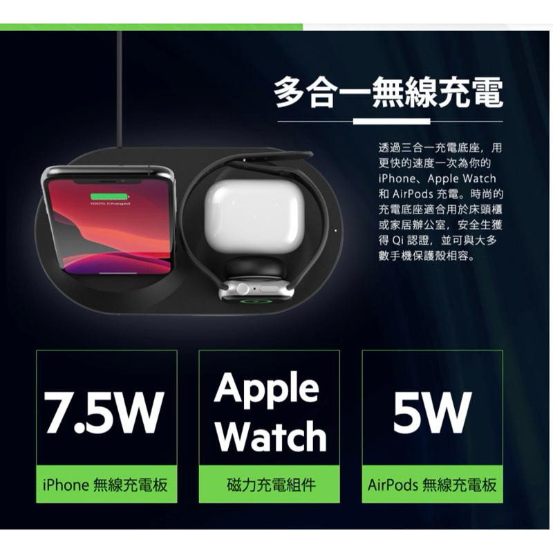 （二手）BELKIN 三合一無線充電座-iPhone、Apple Watch、AirPods(蘋果官方認證)