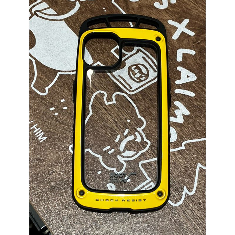 二手日本 ROOT CO. iPhone 13 透明背板上掛勾防摔手機殼 黃