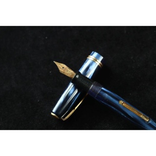 40年代 Watermans 華特曼古董筆 512V 稀有漂亮藍色大理石紋賽璐珞鋼筆 ，14K金彈性筆尖，槓桿上水