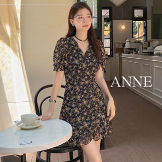 ANNE｜雪紡碎花洋裝 雪紡洋裝【AD20271】V領短袖洋裝 短袖洋裝 V領洋裝 夏天 洋裝 短裙 碎花 雪紡 連身裙