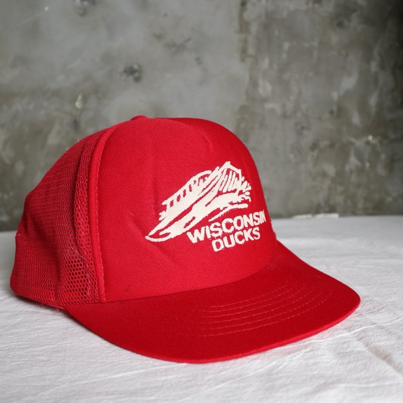 「富士鳥」古著 80-90s 台灣製 Wisconsin ducks 紅色卡車司機網帽