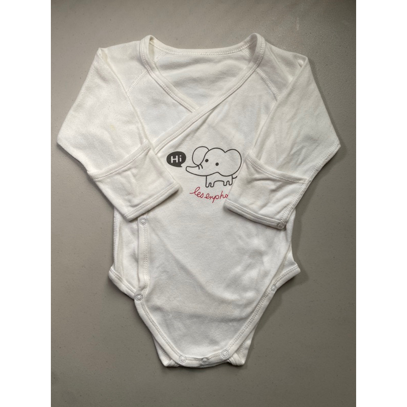 🎀香噴噴俱樂部🎀二手麗嬰房小象圖案反折袖包屁衣6m 新生兒嬰兒長袖包屁衣 新生兒嬰兒包手袖 連身裝