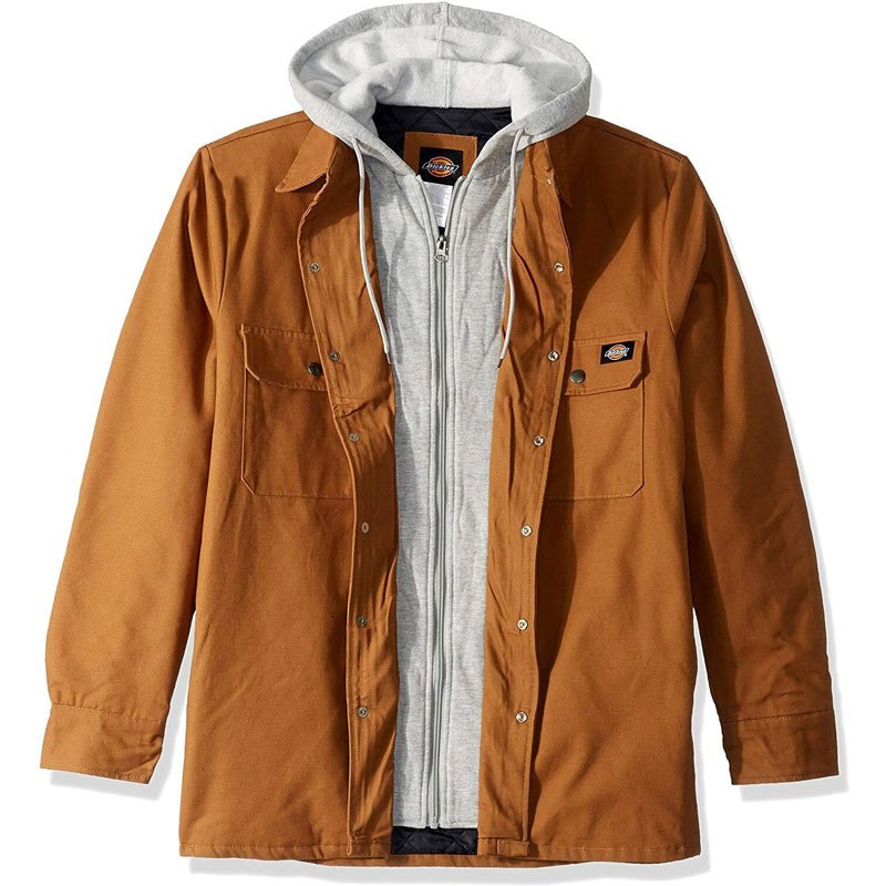 【DICKIES】TJ203 Icon Hooded Shirt Jacket 假兩件式 鋪棉 拉鍊 連帽外套 (棕色)