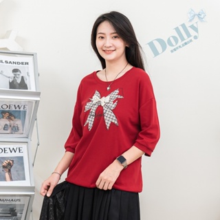 台灣現貨 大尺碼棉質燙大蝴蝶姐後造型七分袖上衣(紅色)337-Dolly多莉大碼專賣店