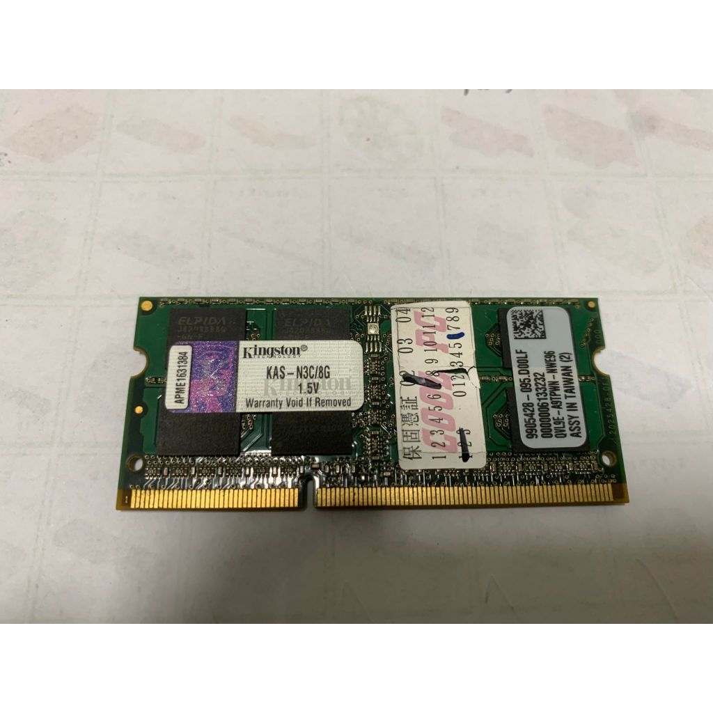 [二手] Kingston 筆電記憶體 KAS-N3C 8GB DDR3 1600MHz 1.5v SODIMM