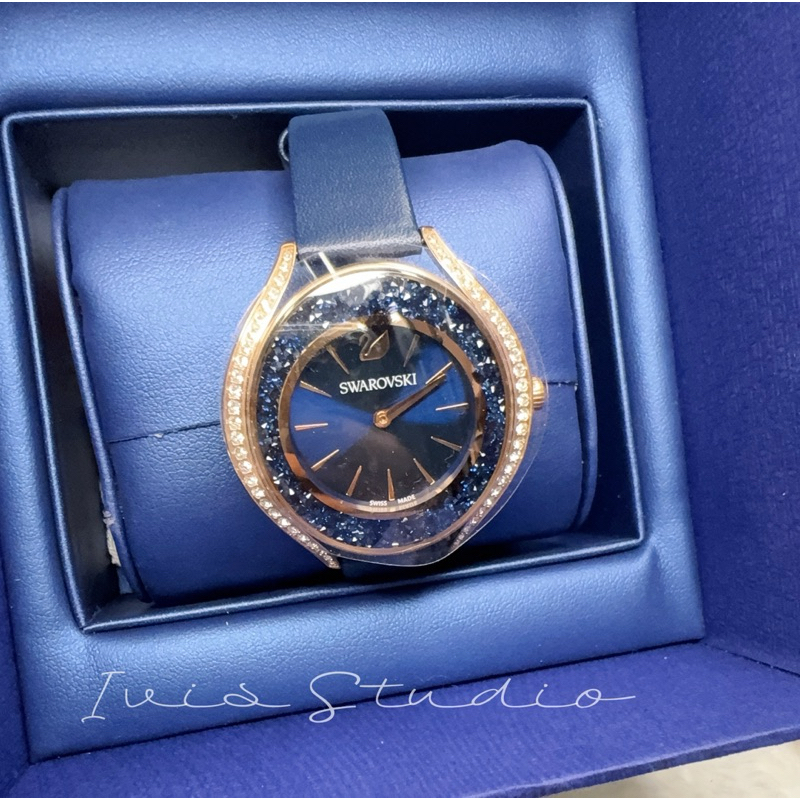 SWAROVSKI 施華洛世奇水晶｜Crystalline Aura手錶 5519447｜經典款滿鑽星空夜藍色｜皮飾手錶