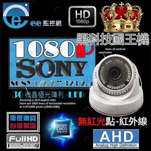 監視器 1080P 攝影機 半球型 1/2.7”SONY323 頂規黑科技30奈米陣列暗淡紅外線光不刺眼【ee監控網】