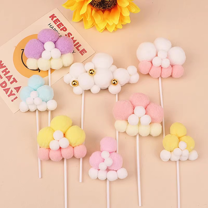 🌸五日工坊🌸彩色雲朵 毛球插件(白色/粉色/藍色) 生日蛋糕裝飾 網紅雲朵 白雲裝飾 彩虹花朵 可愛兒童慶生 烘焙甜點