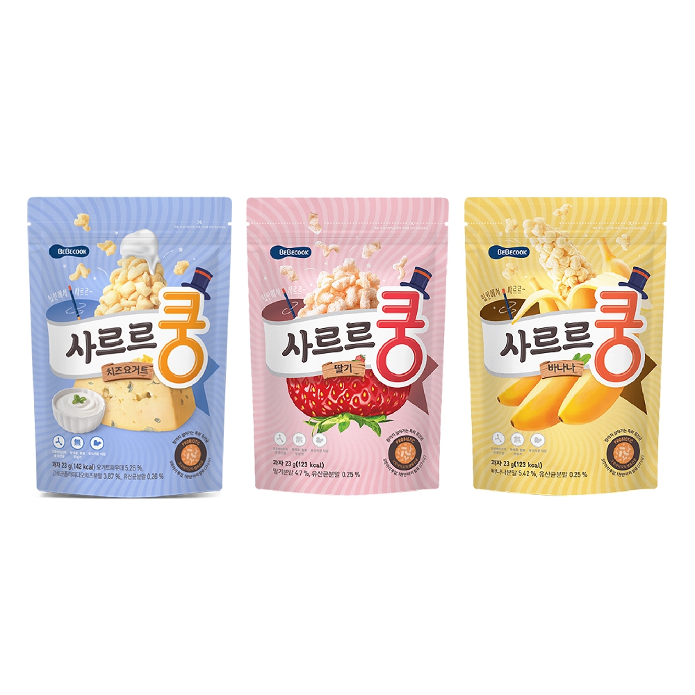 【BEBECOOK】幼兒益生菌泡芙 12M+(香蕉/草莓/優格起司) 23g/包 | 韓國