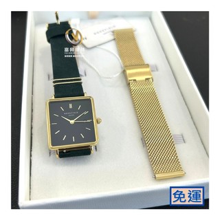 ROSEFIELD The Boxy 系列 稜角的方型百搭皮帶_黑X綠套組女表☆公司貨_實體店面◎富興鐘錶
