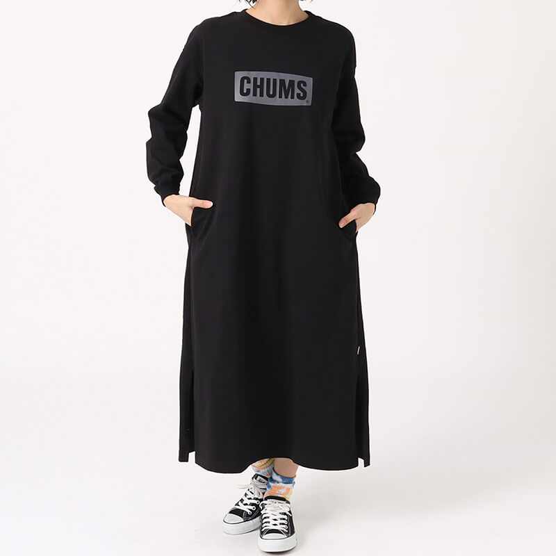 CHUMS 女 Heavy Weight CHUMS Logo L/S Dress長袖洋裝  黑-CH181274K00