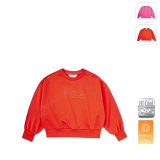 【FILA】KIDS 女童款 吸濕排汗 長袖上衣-橘色 5TEW-8443-OR