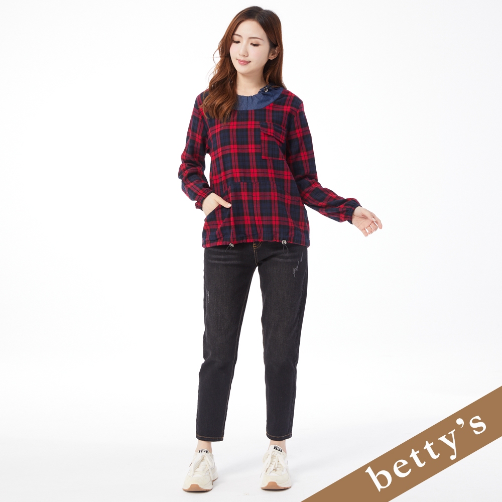 betty’s貝蒂思(25)腰鬆緊復古刷色直筒牛仔褲(黑色)