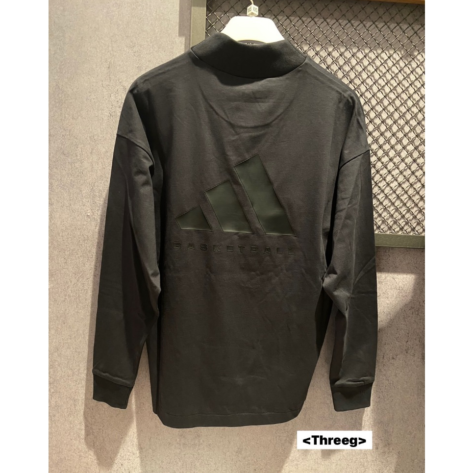 Threeg💫ADIDAS BASKETBALL 籃球風 運動長袖 棉質 大LOGO 百搭 黑色 男款 IN9561