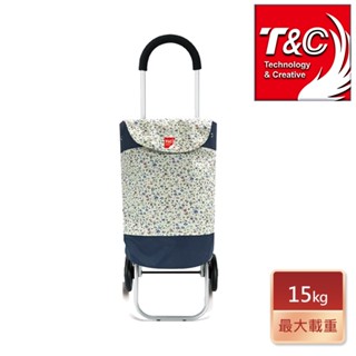 【臺灣T&C】超便利輕巧時尚藍色小碎花折疊購物車 耐重15公斤 買菜車 菜籃車 購物車 折疊購物車 買菜推車 手拉車