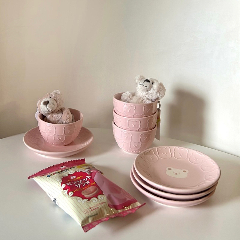 闆娘選物🌙草莓牛奶粉紅小熊碗盤！🐻💗