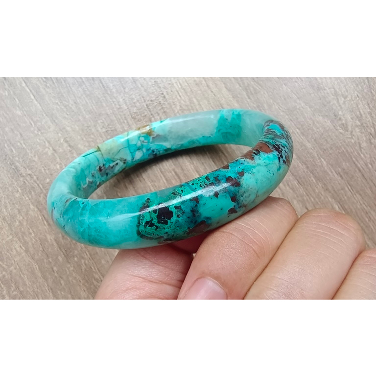 [ 璞韻玉飾 ] 60mm 鳳凰松手鐲 天然石 海水藍 透明玉化 綠松石色 硅孔雀石 瓷化 手環 玉鐲 A103002