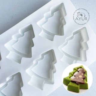 【AYUR】6連模 凹型立體聖誕樹 聖誕節 食品級矽膠模具/冰塊模/手工皂模/蠟燭模/立體模/法式慕斯模