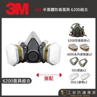 【工安防護專家】【3M】 6200 防毒面具 防毒面罩 半面體 雙罐式 工業用 農藥 噴漆 木工 甲醛 濾毒罐 3m