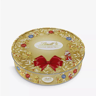 現貨 LINDT 瑞士蓮聖誕花圈節日精美鐵盒牛奶巧克力（聖誕老人、泰迪熊、兔子、蝴蝶結）新年禮物