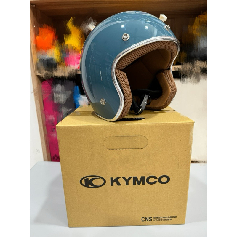 KYMCO  LiKE精品機車安全帽 附長面罩 藍綠色 全新