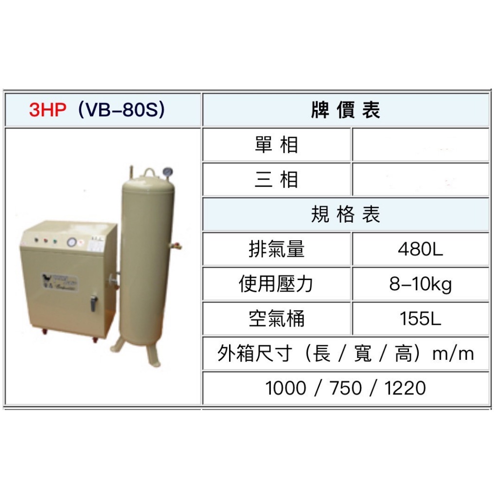 ~金光興修繕屋~[VB-80S] 寶馬牌 箱型無聲空壓機 3HP 155L 空氣壓縮機 寶馬 靜音 空壓機 箱型 安靜