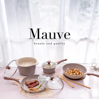 《KINYO》Mauve 系列-陶瓷不沾炒鍋＋平煎鍋-30cm雙鍋三件組