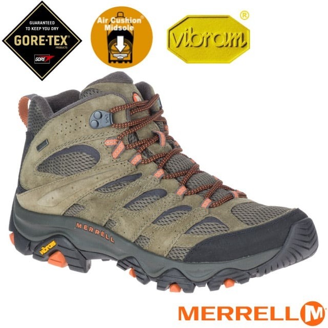 【MERRELL】送》男 款多功能防水透氣登山健行鞋 GORE-TEX 登山鞋_橄欖綠/橘_ML035791