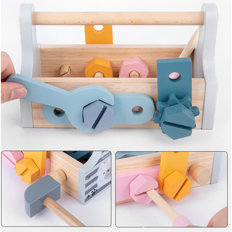 木制玩具 小熊工具箱 手提益智 仿真過家家維修修理玩具 螺母組合