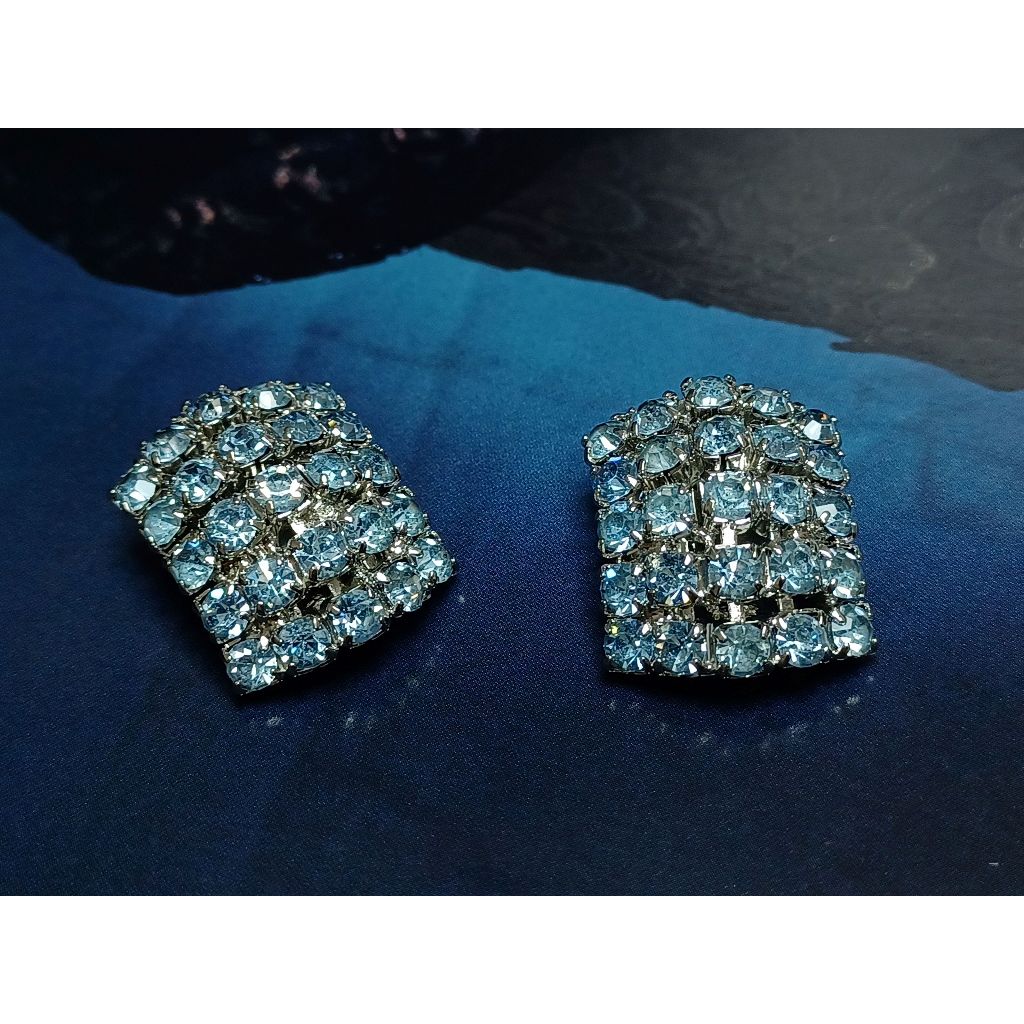 vintage jewelry  古董夾式耳環 WEISS  藍色星空1080元