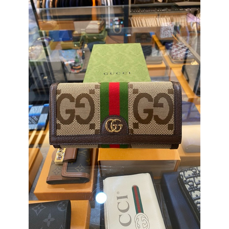 鹿晉歐美精品🦌 Gucci 古馳 竹節老花掀蓋式長夾