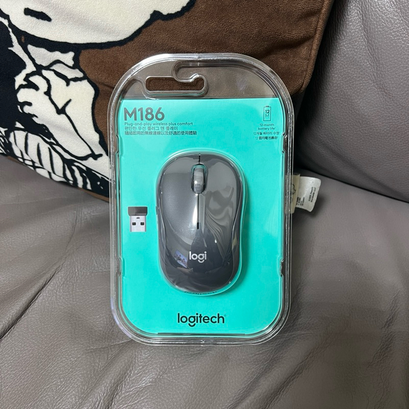 《全新》盒裝 LOGITECH 羅技 M186 黑色灰邊 無線滑鼠 電腦滑鼠