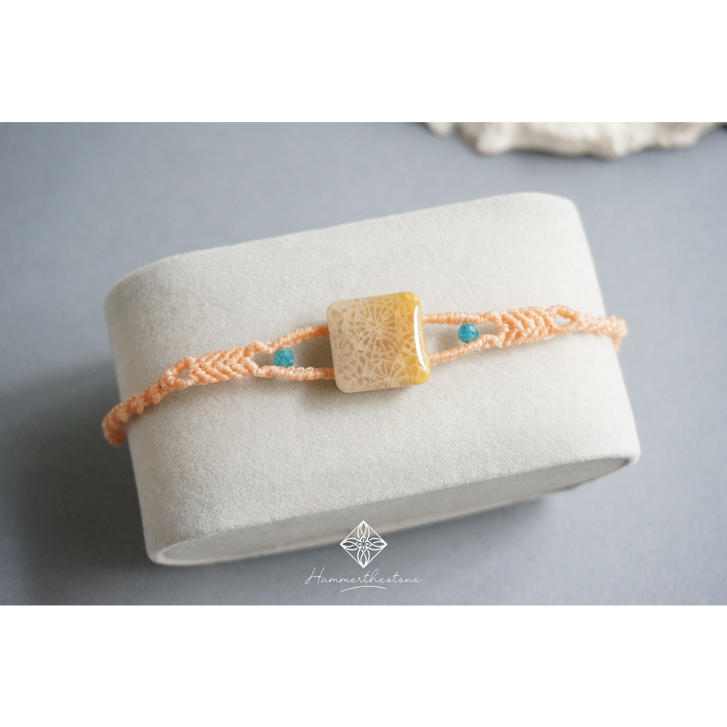 【蠟線編織】 珊瑚玉手環 Macrame bracelet - Fossilized Coral