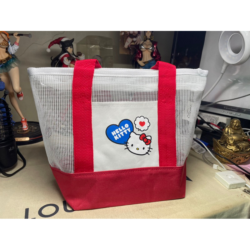 賣場最便宜 凱蒂貓 正版授權 三麗鷗 Hello Kitty KT 網眼布便當袋 手提袋 收納袋 便當袋 透氣 清潔便利