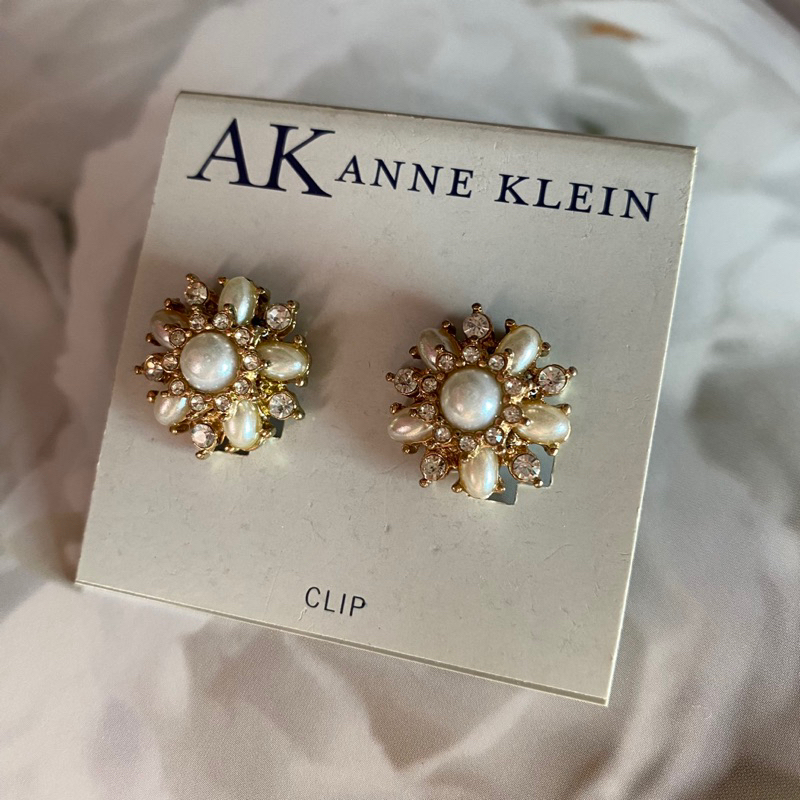 ANNE KLEIN 珠寶款夾式耳環/ 水晶珍珠鑲嵌