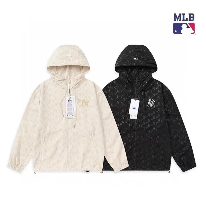 韓國MLB 洋基YANKEES 老花logo 薄款風衣外套 連帽外套