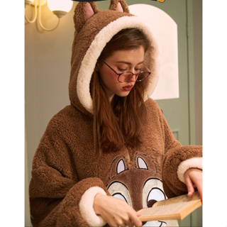 (預購) GUKOO果殼 ins Disney迪士尼正版授權 奇奇與蒂蒂 珊瑚绒睡衣(女) 秋冬睡袍 長款浴袍