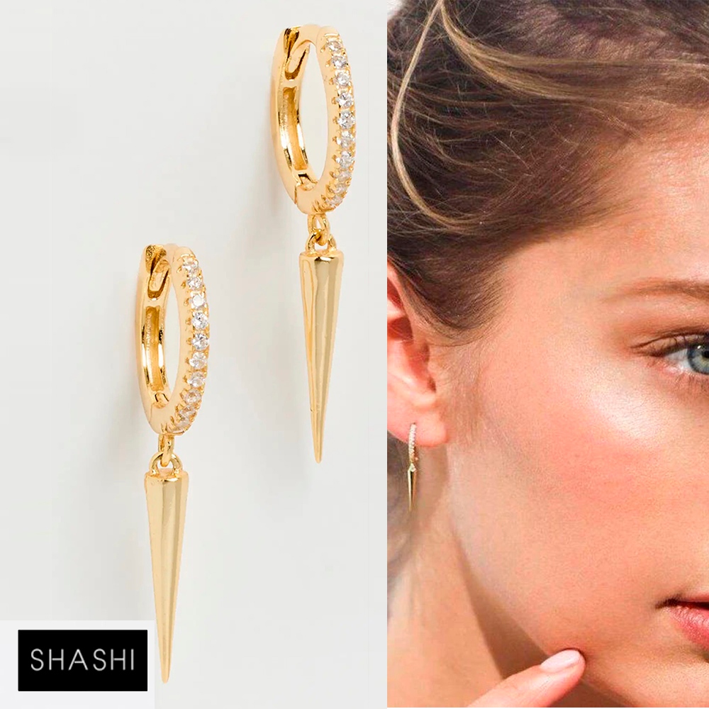 SHASHI 紐約品牌 DAGGER 金色迷你鉚釘耳環 簡約鑲鑽小圓耳環
