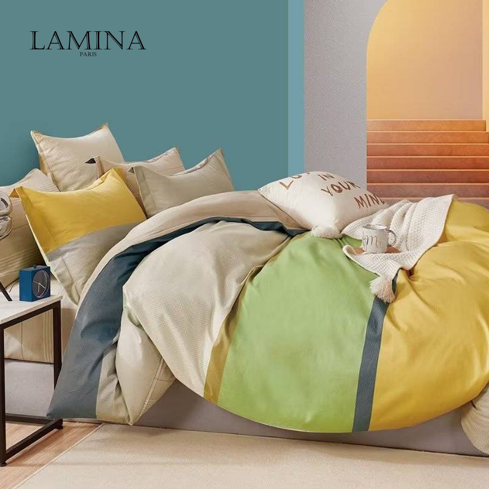 LAMINA 卡司印象-綠 100%純棉四件式兩用被套床包組-雙人/雙人加大